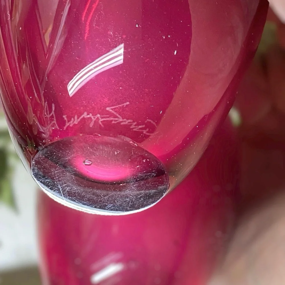 Drew Smith Art Glass Vase Signed Hand Blown 5” Tall Polished Pontil Vintage Pink